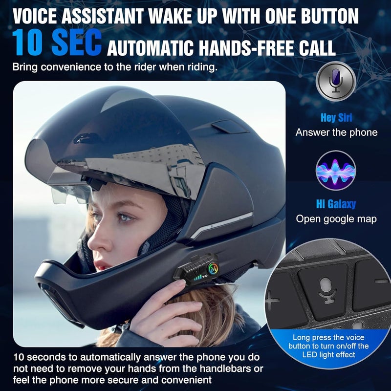 FEYA Motorcycle Helmet Speakers High Battery Life Helmet Headphone IPX6 Automatic Answer/Call Music Control/Intelligent Noise/Wake up Siri, 2 Different Types of Mic - Compatible with All Helmets - Image 4